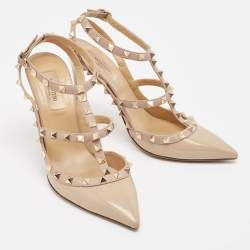 Pre Owned Valentino Beige Patent and Leather Rockstud Pumps Size 39