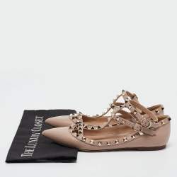 Pre Owned Valentino Beige Leather Rockstud Ballet Flats Size 37