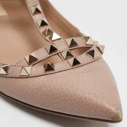 Pre Owned Valentino Beige Leather Rockstud Ballet Flats Size 37