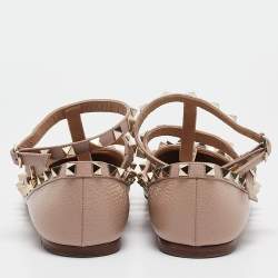 Pre Owned Valentino Beige Leather Rockstud Ballet Flats Size 37