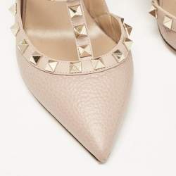 Valentino Dusty Pink Leather Rockstud Ankle Strap Pumps Size 37