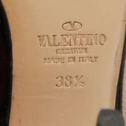 Pre Owned Valentino Black/Pink Patent Leather Rockstud Strappy Pointed Toe Pumps 38.5