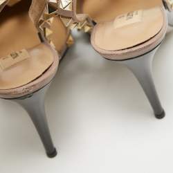 Pre Owned Valentino Black/Pink Patent Leather Rockstud Strappy Pointed Toe Pumps 38.5