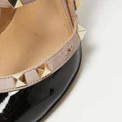 Pre Owned Valentino Black/Pink Patent Leather Rockstud Strappy Pointed Toe Pumps 38.5