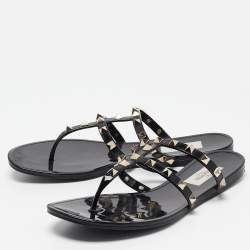 Valentino Black Jelly Rockstud Flat Slides Size 39