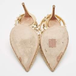 Pre Owned Valentino Gold Leather Rockstud Ankle Strap Pumps Size 37.5