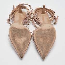 Pre Owned Valentino Beige Patent and Leather Rockstud Ankle Strap Pumps Size 39