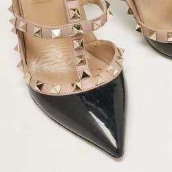 Pre Owned Valentino Black Patent Leather Rockstud Ankle Strap Pumps Size 35.5