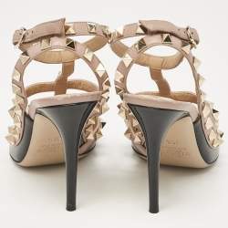 Pre Owned Valentino Black Patent Leather Rockstud Ankle Strap Pumps Size 35.5