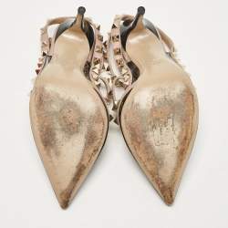 Pre Owned Valentino Black Patent Leather Rockstud Ankle Strap Pumps Size 35.5