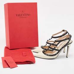 Pre Owned Valentino White Leather Rockstud Ankle Wrap Pumps Size 40