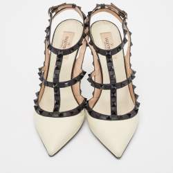 Pre Owned Valentino White Leather Rockstud Ankle Wrap Pumps Size 40