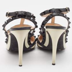 Pre Owned Valentino White Leather Rockstud Ankle Wrap Pumps Size 40