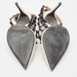 Pre Owned Valentino White Leather Rockstud Ankle Wrap Pumps Size 40