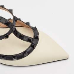 Pre Owned Valentino White Leather Rockstud Ankle Wrap Pumps Size 40