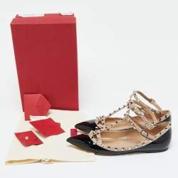 Pre Owned Valentino Black Leather and Patent Leather Rockstud Ballet Flats 40