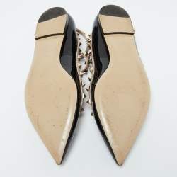 Pre Owned Valentino Black Leather and Patent Leather Rockstud Ballet Flats 40
