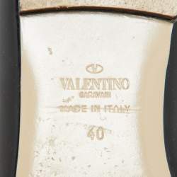 Pre Owned Valentino Black Leather and Patent Leather Rockstud Ballet Flats 40