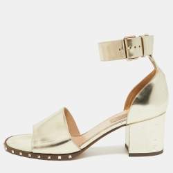 Valentino Gold Leather Soul Rockstud Ankle Strap Sandals Size 38