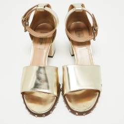 Valentino Gold Leather Soul Rockstud Ankle Strap Sandals Size 38