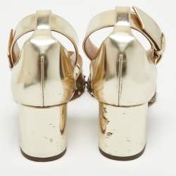 Valentino Gold Leather Soul Rockstud Ankle Strap Sandals Size 38