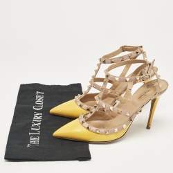 Valentino Yellow/Beige Leather Rockstud Pumps Size 39