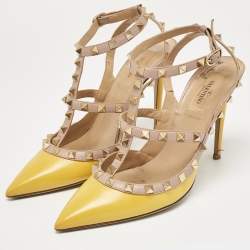 Valentino Yellow/Beige Leather Rockstud Pumps Size 39