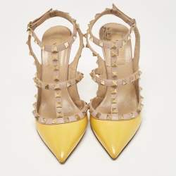 Valentino Yellow/Beige Leather Rockstud Pumps Size 39