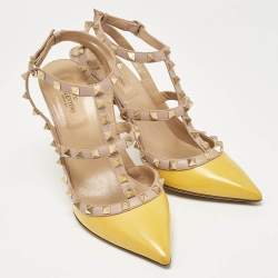 Valentino Yellow/Beige Leather Rockstud Pumps Size 39