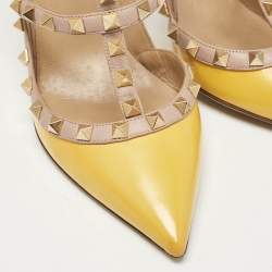 Valentino Yellow/Beige Leather Rockstud Pumps Size 39