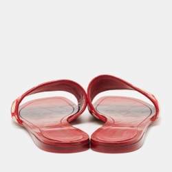 Pre Owned Valentino Red/Cream Canvas and Leather Flat Slides Size 39