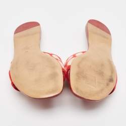 Pre Owned Valentino Red/Cream Canvas and Leather Flat Slides Size 39