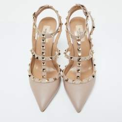 Pre Owned Valentino Pink Leather Rockstud Ankle Strap Pumps Size 40