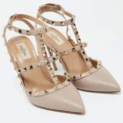 Pre Owned Valentino Pink Leather Rockstud Ankle Strap Pumps Size 40