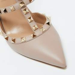 Pre Owned Valentino Pink Leather Rockstud Ankle Strap Pumps Size 40