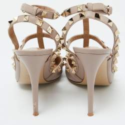 Pre Owned Valentino Pink Leather Rockstud Ankle Strap Pumps Size 40