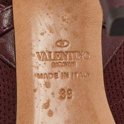 Pre Owned Valentino Burgundy Rockstud Ankle Length Boots Size 39