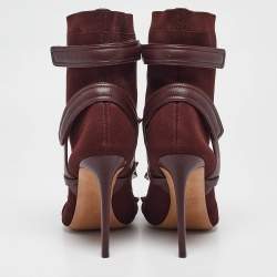 Pre Owned Valentino Burgundy Rockstud Ankle Length Boots Size 39
