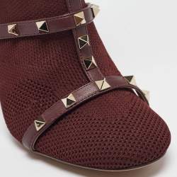Pre Owned Valentino Burgundy Rockstud Ankle Length Boots Size 39