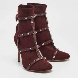 Pre Owned Valentino Burgundy Rockstud Ankle Length Boots Size 39