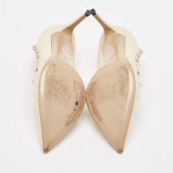 Pre Owned Valentino Cream Leather Rockstud Pointed Toe Pumps Size 37.5