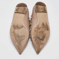 Pre Owned Valentino Beige Leather Rockstud Ballet Flats Size 37.5
