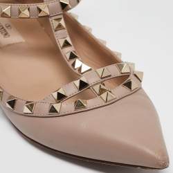 Pre Owned Valentino Beige Leather Rockstud Ballet Flats Size 37.5