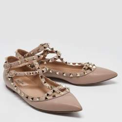 Pre Owned Valentino Beige Leather Rockstud Ballet Flats Size 37.5