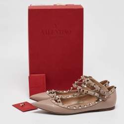 Pre Owned Valentino Beige Leather Rockstud Ballet Flats Size 37.5