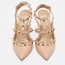 Pre Owned Valentino Pink Leather Rockstud Ankle Strap Pumps Size 37