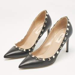 Pre Owned Valentino Black Leather Rockstud Pumps Size 37.5