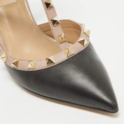 Pre Owned Valentino Black Leather Rockstud Ankle Strap Pumps Size 38