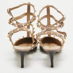 Pre Owned Valentino Black Leather Rockstud Ankle Strap Pumps Size 38