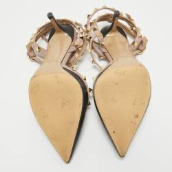 Pre Owned Valentino Black Leather Rockstud Ankle Strap Pumps Size 38